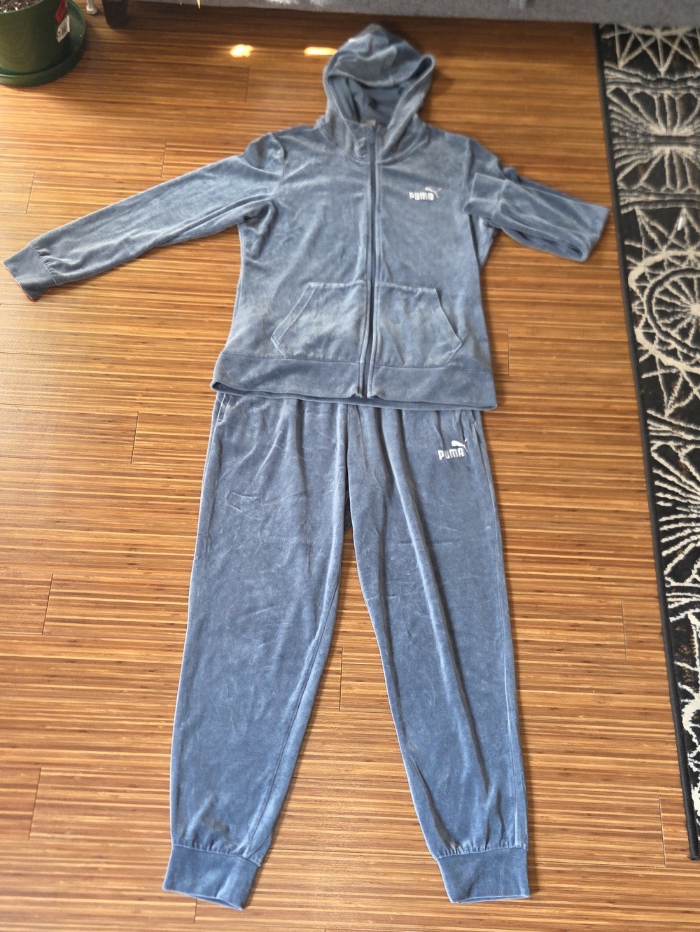 Puma Blue Velour Zip Hoodie and Joggers Set